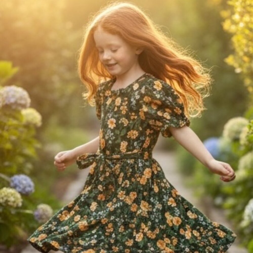 Janie and Jack Girls Green Floral Dress | Size 10 | Belted